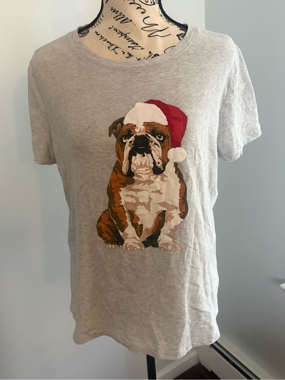 Style & Co. Holiday Bulldog Graphic Pet T-Shirt - Light Gray, size M